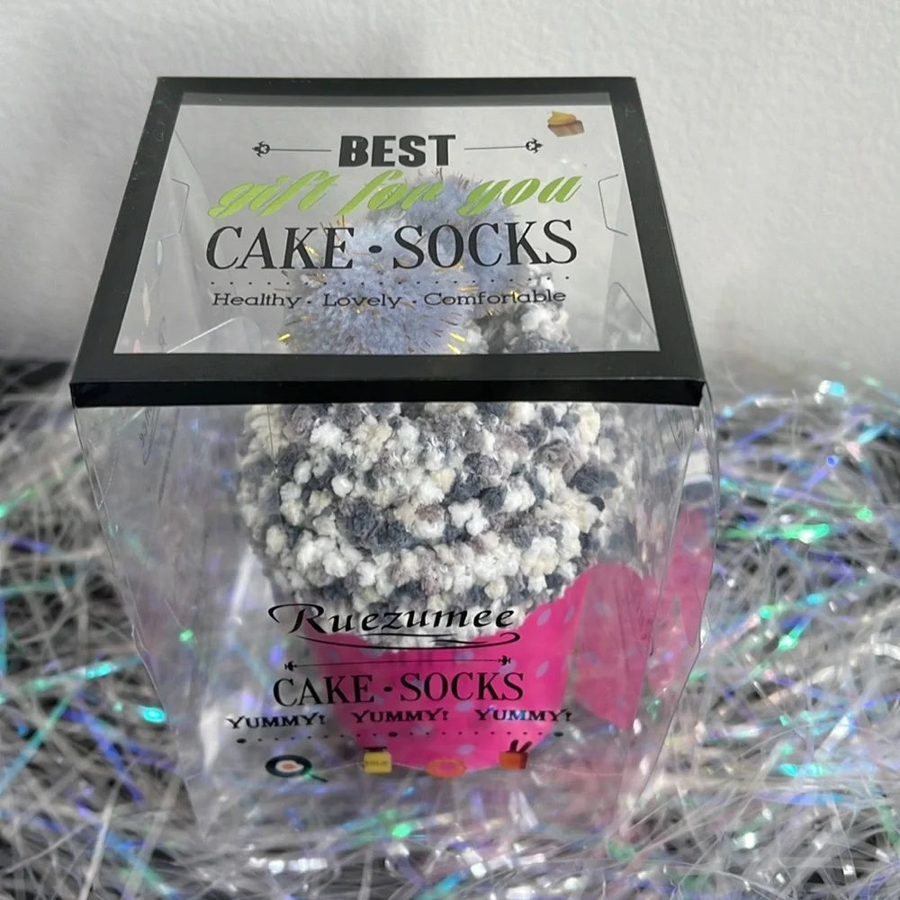 Confetti Cupcake Socks with Pom Poms in Box
